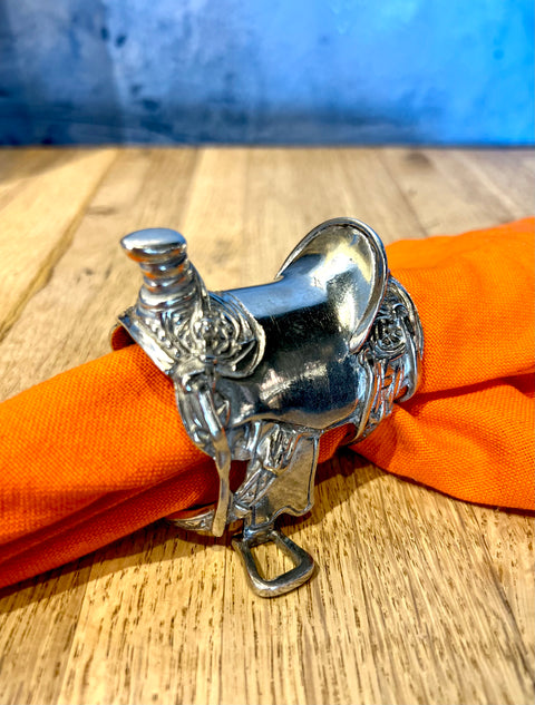 Pewter Cowboy Saddle Napkin Ring