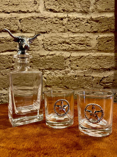 Longhorn Decanter Set w/ Pair of Glasses