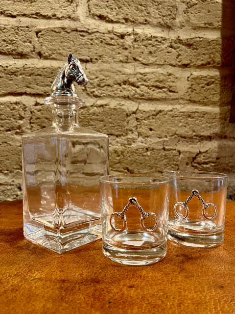 Equestrian Decanter Set w/ Pair of Glasses